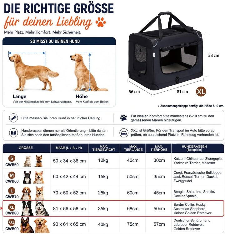 Zedelmaier Hundebox Faltbar Hundetransportbox, XL 81x58x56cm, robust Transportbox für Hund &amp; Katze G