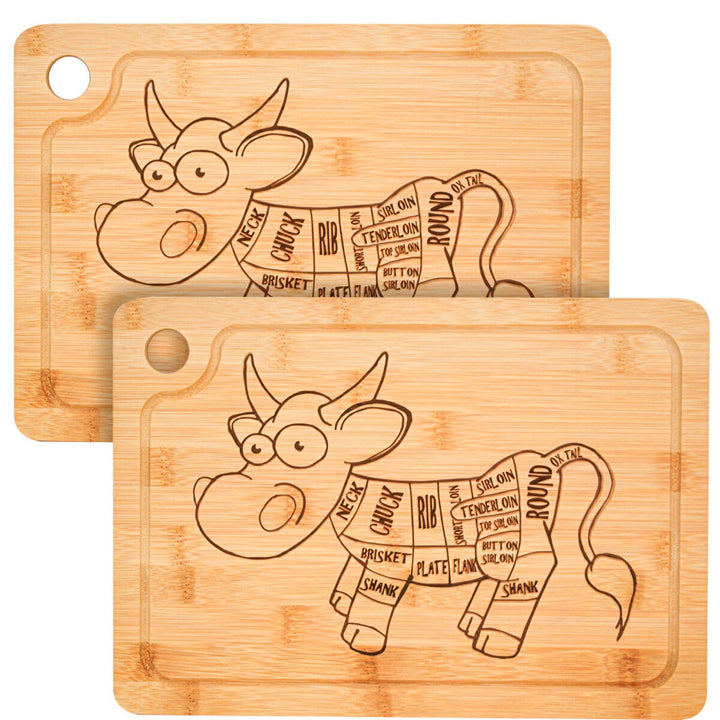 DuneDesign Steakteller Bambus 2er Set - massive Holz Servierplatten 33x23 cm, 2 cm dick - hochwertig