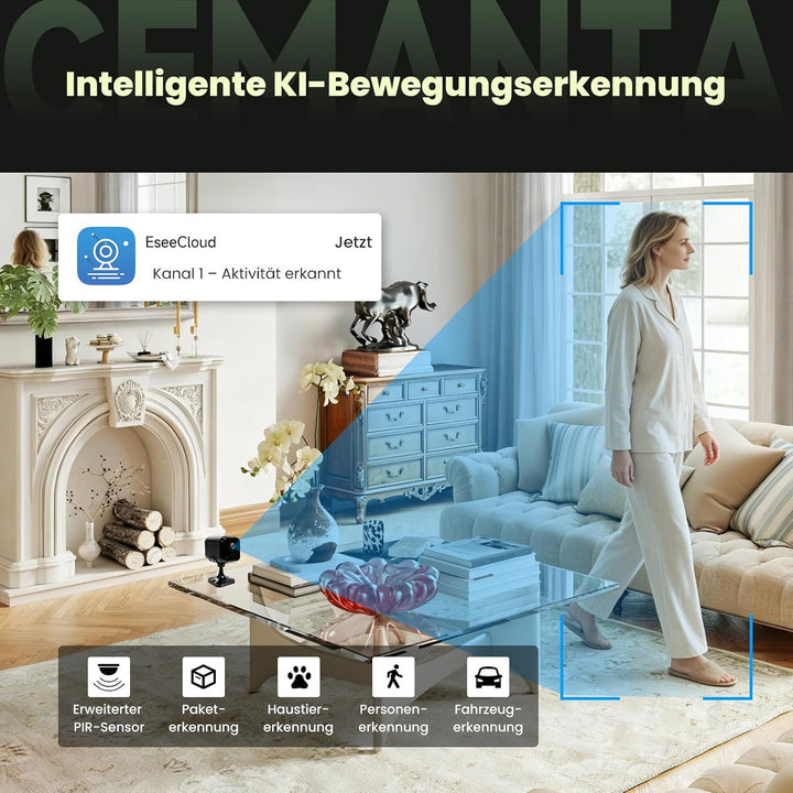 4MP Kleine Überwachungskamera für den Innenbereich Mini Kamera Überwachungskamera Innen mit 3000mAh