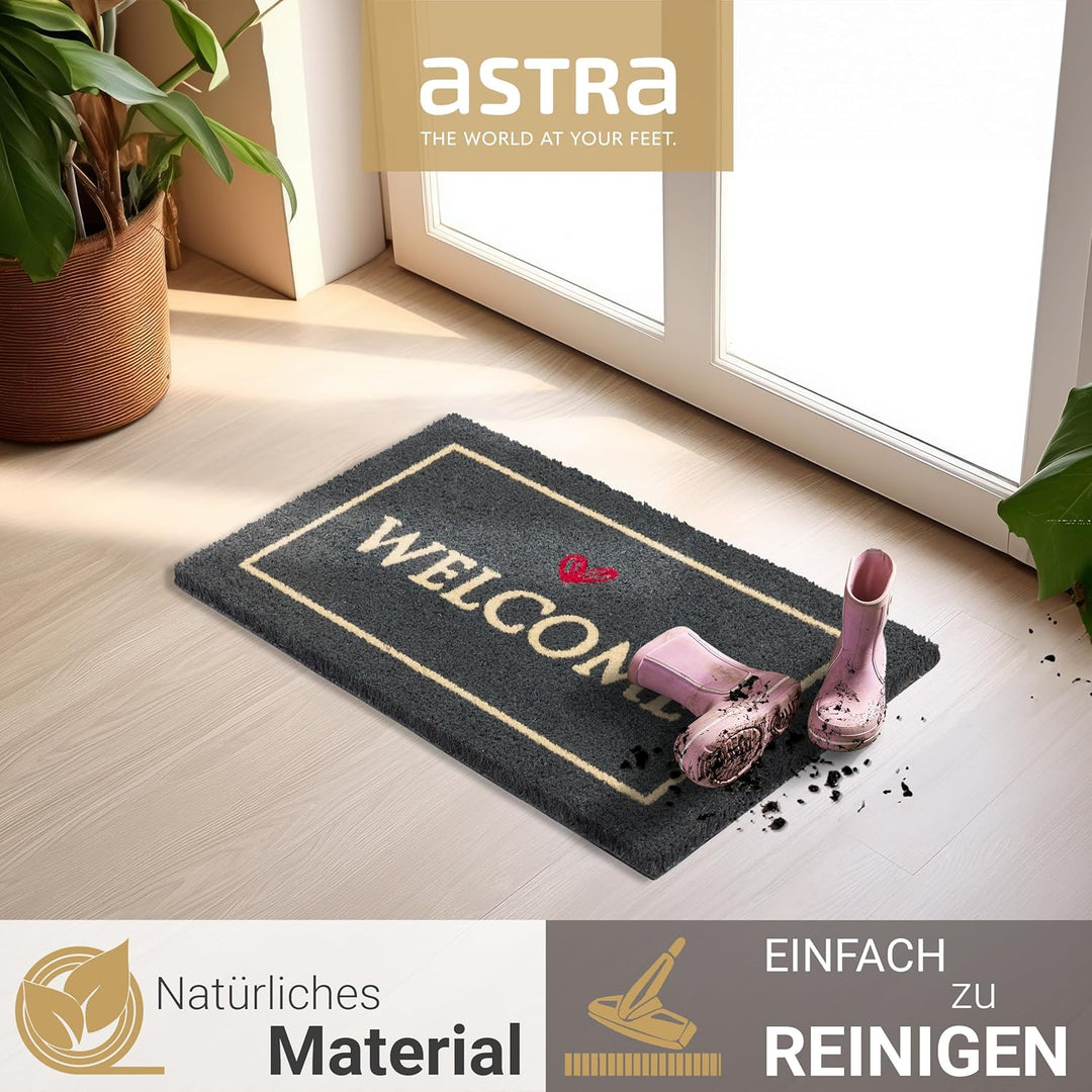 Astra Fussmatte innen grau Welcome 40 x 60 cm - rutschfeste Kokosmatte - Strapazierfähiger Schmutzfa
