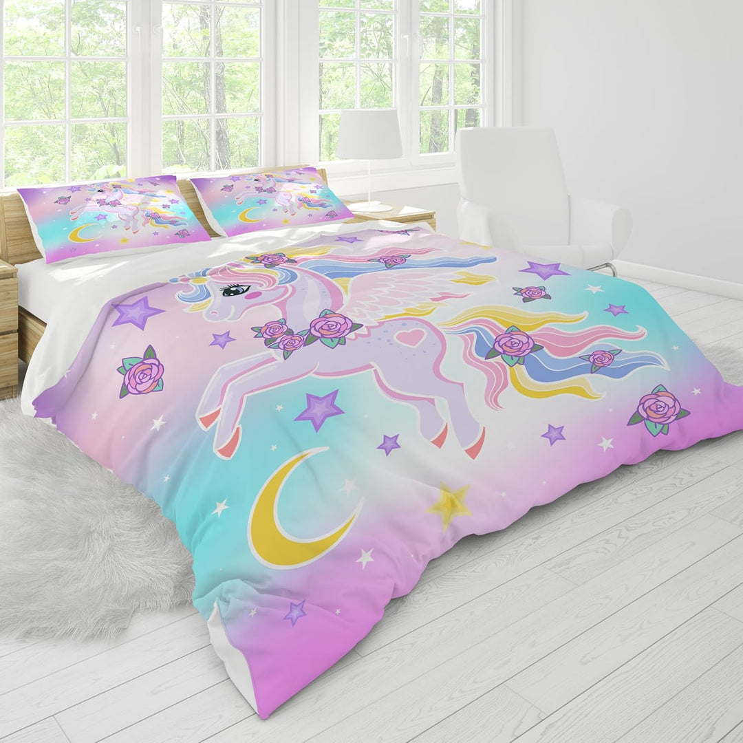 HZVRTN Kinder Bettwäsche Einhorn Bettwäsche Set für Mädchen, Soft Mikrofaser Bettbezug mit Reissvers