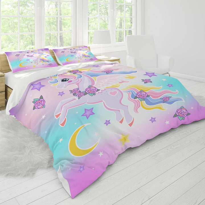 HZVRTN Kinder Bettwäsche Einhorn Bettwäsche Set für Mädchen, Soft Mikrofaser Bettbezug mit Reissvers