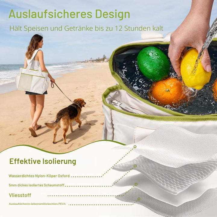 Odoland Kühltasche 26L Faltbar, Auslaufsicher Isoliertasche mit Kühlfach & Staufach, 2 in 1 Wasserdi