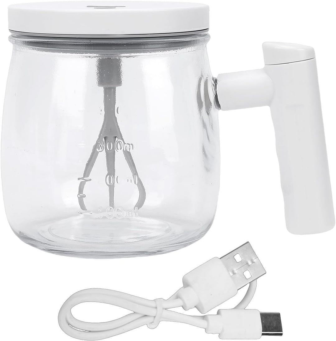 Fockety Selbstrührende Kaffeetasse, 400 ml Glas-Elektromixbecher mit Deckel und Griff, über USB aufl