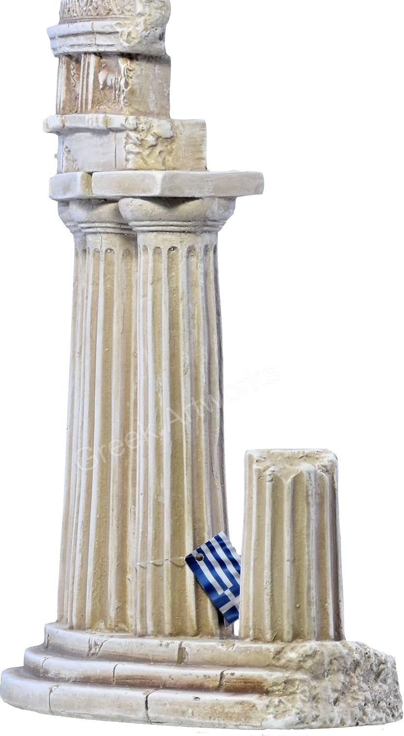 Antike, griechische Skulptur aus Steinguss mit Ruinesäulen