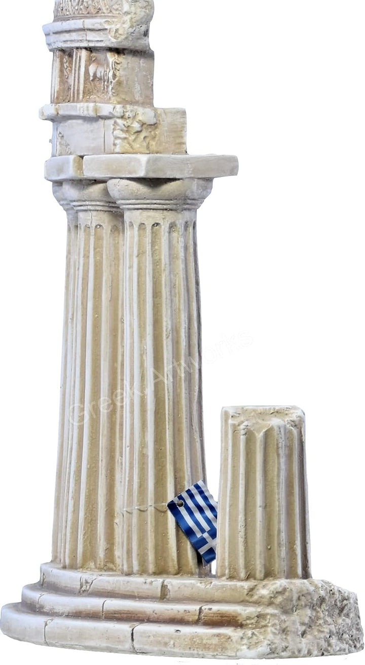 Antike, griechische Skulptur aus Steinguss mit Ruinesäulen