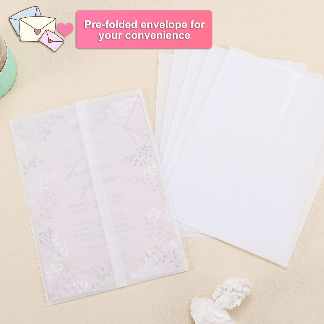 120 Stück Pergamentpapier für Einladungen, 13x18cm Vorgefaltet Vellum Paper Pergamenthüllen für Hoch