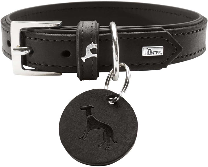 HUNTER LARVIK Hundehalsband, Leder, schlicht, elegant, komfortabel, 55 (M), schwarz schwarz 55 (M),