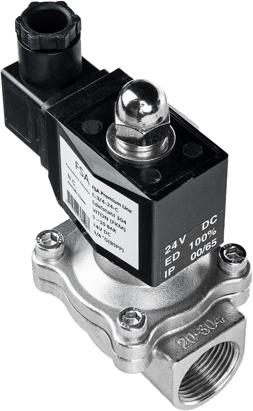 FSA Magnetventil Edelstahl 304 3/4" 24V DC 0-10 bar Viton stromlos geschlossen, 3/4" 24v DC
