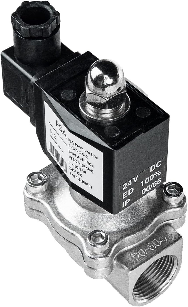 FSA Magnetventil Edelstahl 304 3/4" 24V DC 0-10 bar Viton stromlos geschlossen, 3/4" 24v DC