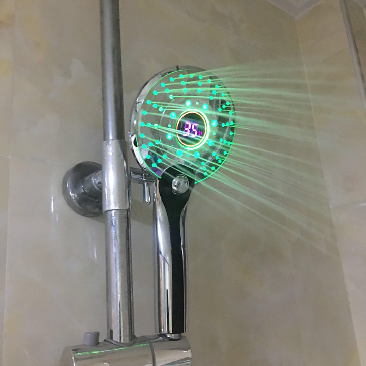 GuDoQi LED Duschkopf, 3 Farben Farbwechsel Temperaturregelung, 3 Strahlarten, Digitale Temperaturanz