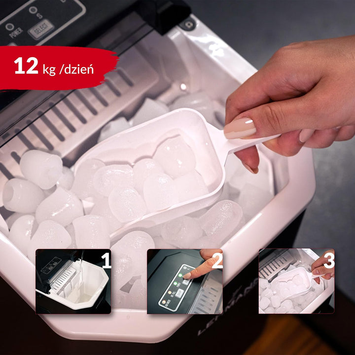 LEHMANN Eiswürfelmaschine, 9 Eiswürfel in 6–8 Minuten, 2 Grössen, 12kg in 24 Stunden, Eiswürfelmasch