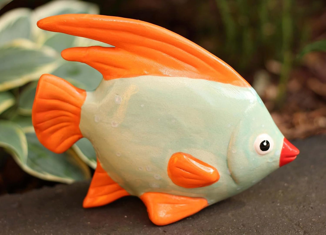 Gartenfigur Fisch aus Keramik Mint-Orange Gartendeko Gartendekoration Teichdeko, Mint-Orange