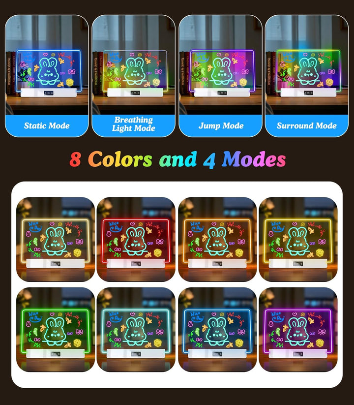 LED Zeichenbrett Kinder Schreibtafel 35*23cm LED Maltafel Notiztafel mit 8 RGB Farben & 3 Modi Ständ
