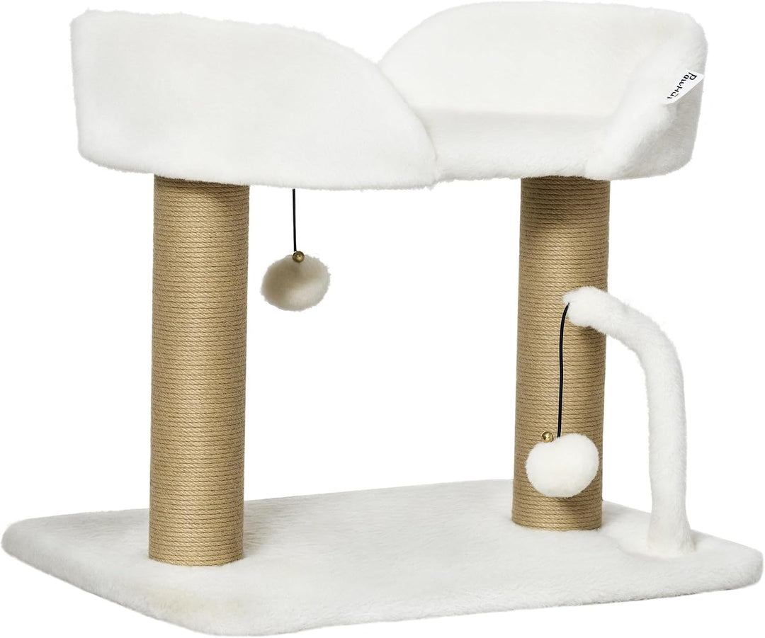 21_0007683 Kratzbaum für Katzen, Plattform mit Pompons, 48 x 38 x 42 cm, stabil und robust, Design a