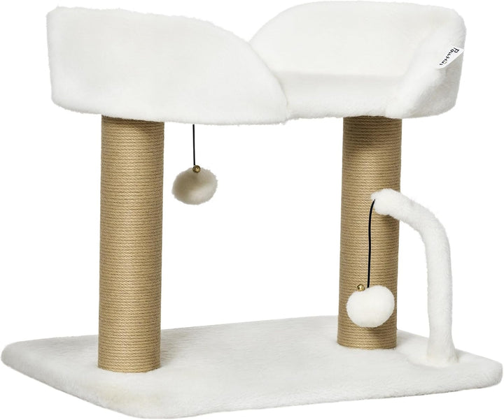 21_0007683 Kratzbaum für Katzen, Plattform mit Pompons, 48 x 38 x 42 cm, stabil und robust, Design a