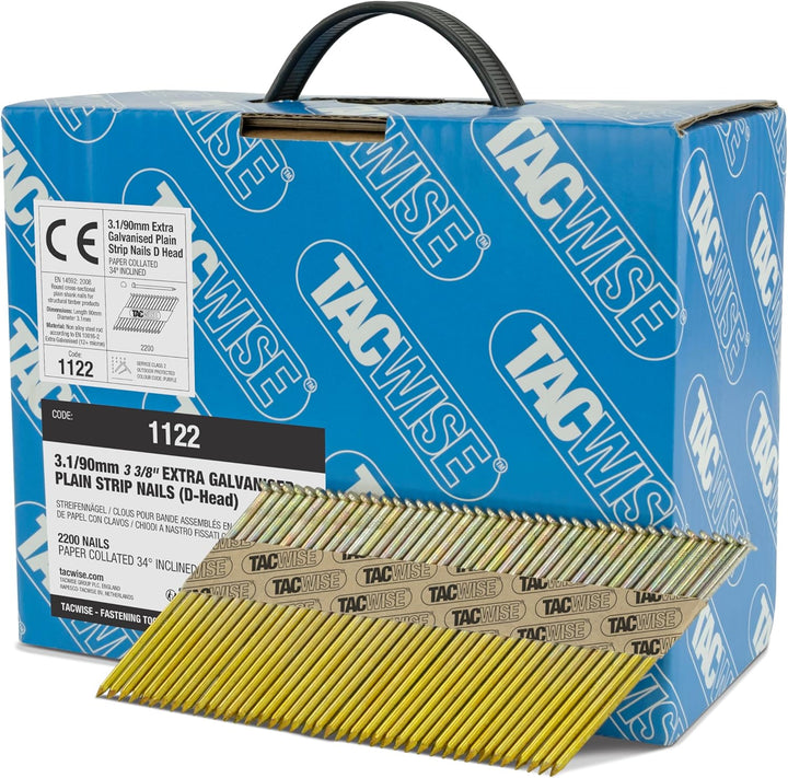 TACWISE 1122 3,1 / 90mm extra verzinkte Streifennägel, D-Kopf, 34° geneigt, papiersortiert, Packung