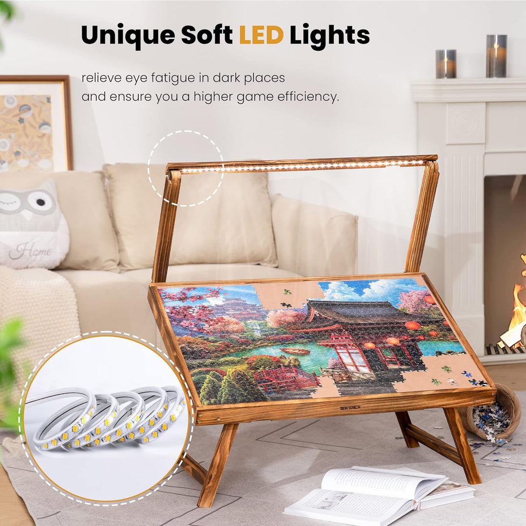 Tektalk Puzzletisch mit LED-Licht, Holzpuzzlebrett mit 5 verstellbaren Winkeln, Puzzletisch mit Klap