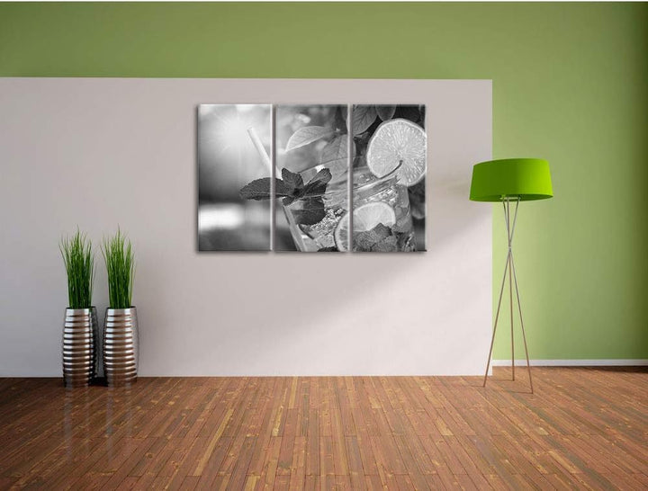 Pixxprint Mojito Cocktail als Leinwandbild/Grösse: 3 Teilig (120x80) cm/Wandbild/Kunstdruck/fertig b