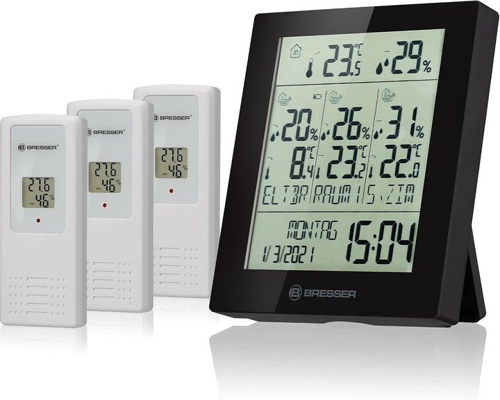 Bresser Wetterstation Funk mit Aussensensor Quadro Neo mit Wettervorhersage, Luftdruckmessung, Wecke