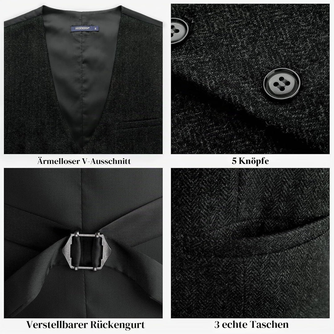 HISDERN Herren Anzugweste Herringbone Weste Hochzeit Herrenweste Formale Tweed Wollweste Classic Bas