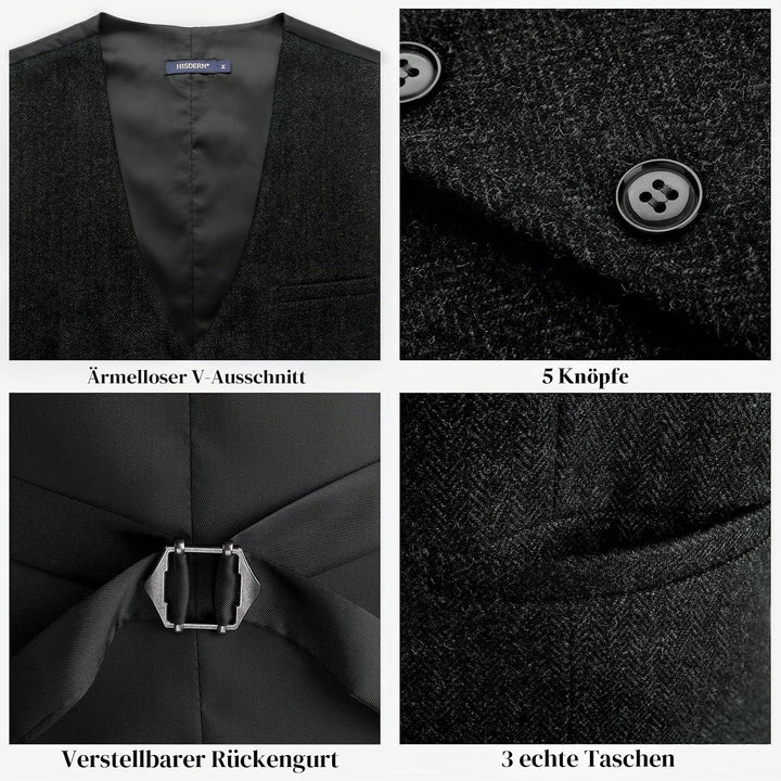 HISDERN Herren Anzugweste Herringbone Weste Hochzeit Herrenweste Formale Tweed Wollweste Classic Bas