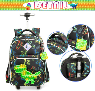 HTgroce Pop it Trolley Rucksack Kinder Jungen, Dinosaurier Kinder Trolley Schultasche mit Rollen Ruc