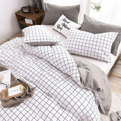 OLDBIAO Bettwäsche-Set 3 Teilig Baumwolle Bettbezug 220x240cm + 2X Kissenbezüge 80x80cm Kariert Bett