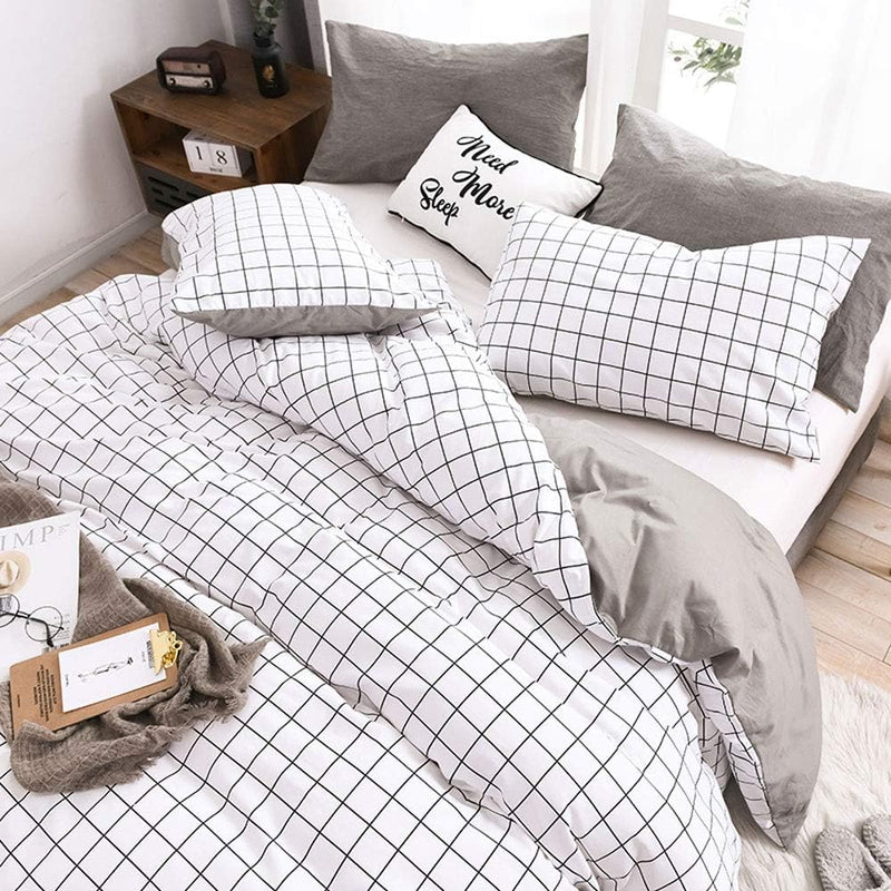 OLDBIAO Bettwäsche-Set 3 Teilig Baumwolle Bettbezug 220x240cm + 2X Kissenbezüge 80x80cm Kariert Bett