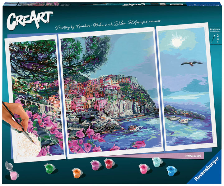 Ravensburger CreArt 23529 - Cinque Terre - Triptychon Malen nach Zahlen Erwachsene, DIY Malset mit P