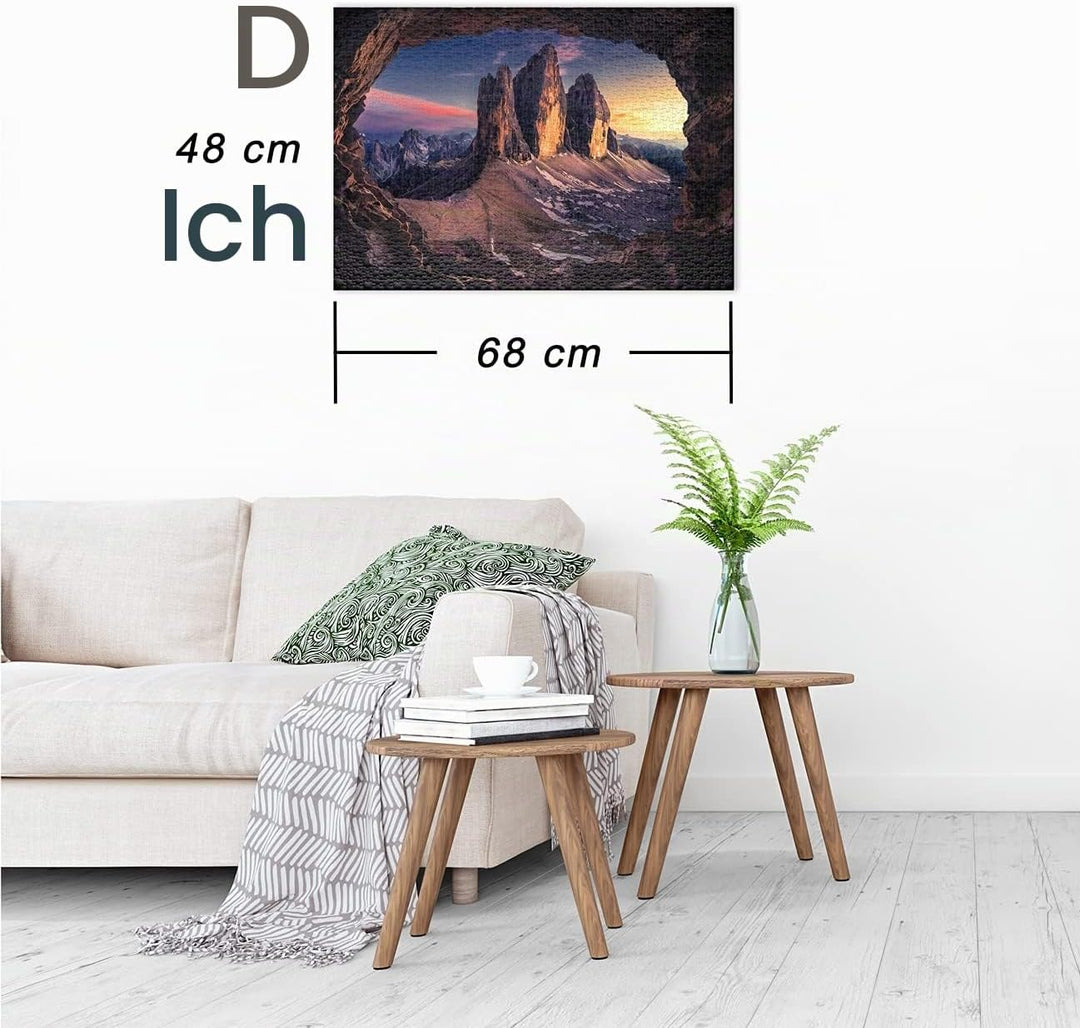 Ulmer Puzzleschmiede - Puzzle „DREI Zinnen“ - Klassisches 1000 Teile Alpen-Puzzle – Das Panorama der