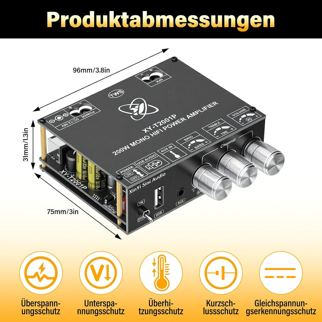 5.0 Bluetooth Verstärker Board Modul, 200W Subwoofer Amplifier HiFi Mono Digital Stereo Audioverstär