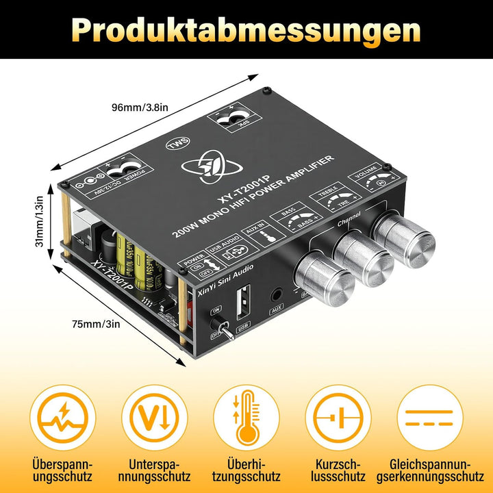 5.0 Bluetooth Verstärker Board Modul, 200W Subwoofer Amplifier HiFi Mono Digital Stereo Audioverstär