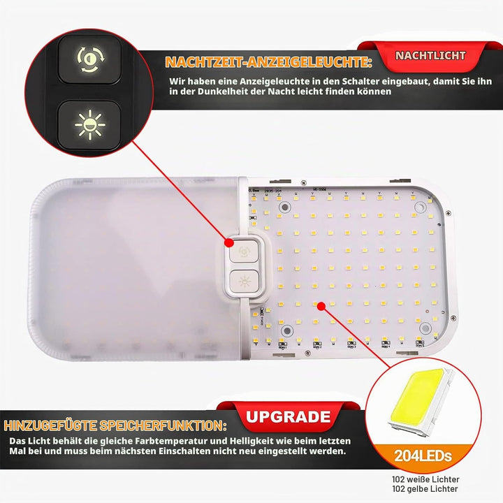 Intckwan 12 Volt Led Lampen Wohnmobil, 204LEDs, 15W, Dimmbar Dach Wohnmobilbeleuchtung mit Speichers