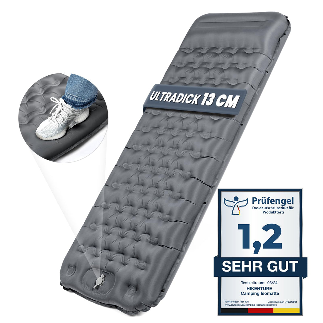 HIKENTURE Camping Isomatte, 13CM Ultradicke Isomatte Camping mit Kissen, Aufblasbare Luftmatratze Kl