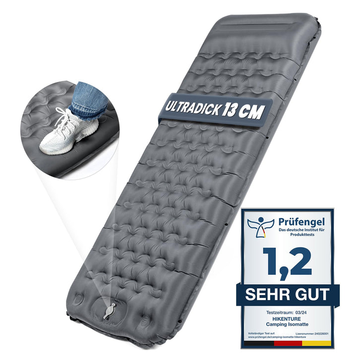 HIKENTURE Camping Isomatte, 13CM Ultradicke Isomatte Camping mit Kissen, Aufblasbare Luftmatratze Kl