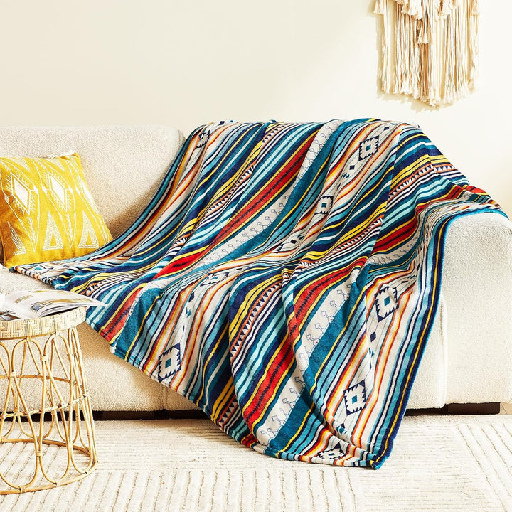 Qucover Kuscheldecke 200x200, Wohndecke Boho Decke Buntes Streifenmuster, Couchdecke Weich Warm Woll