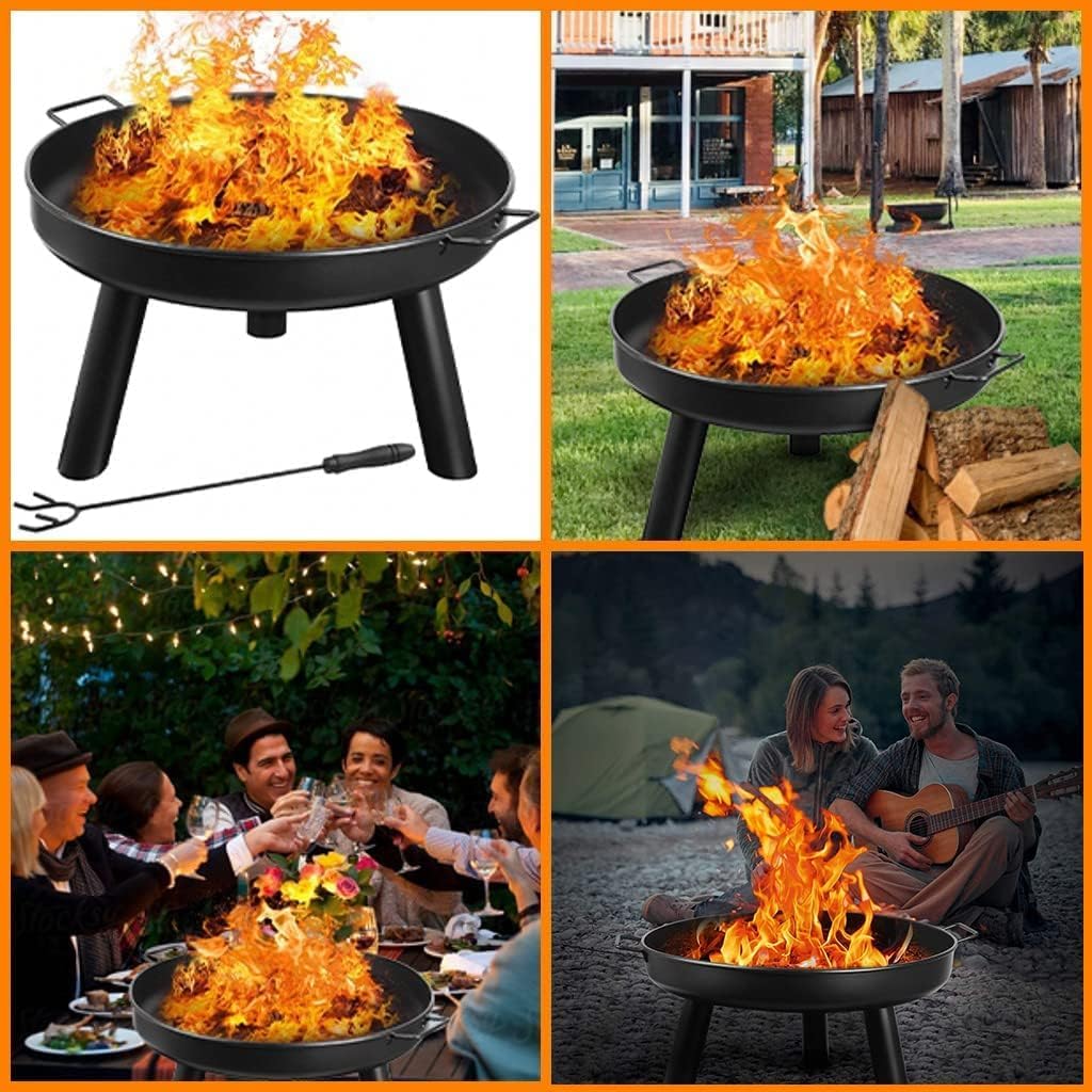 Feuerschalen für den Garten 60cm, Feuerschale mit Griffen, Multifunktionale feuerstelle mit schürhak