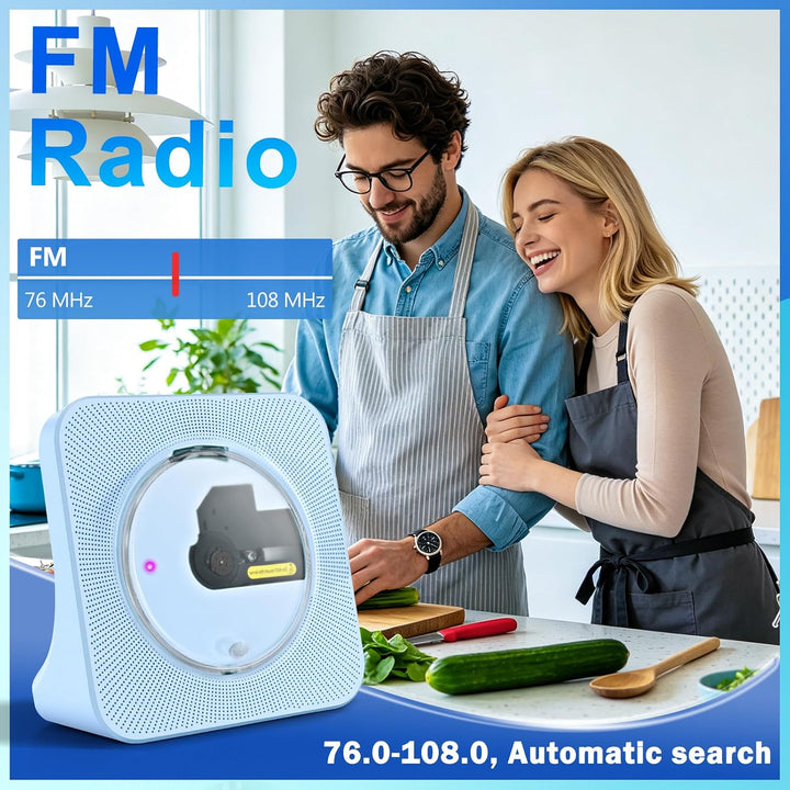 Bluetooth-CD-Player mit integrierten Lautsprechern, CD-Player für Zuhause blau, blau
