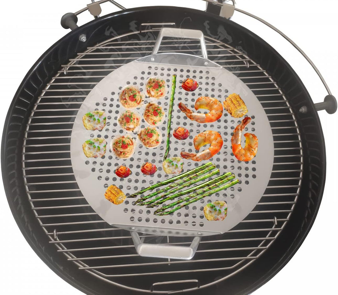 Grill Topper - Grillplatte aus Edelstahl – Perforiertes Grillzubehör Kompatibel mit Kugelgrill, Kama