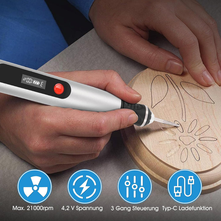 Elektrische Gravierstift Kit, Multifunktionaler Mini Graveur Gravurwerkzeug mit 3 Gängen und 21000 r