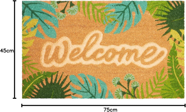 BRUBAKER 3D Fussmatte für Aussen und Innen - Welcome mit grünen Blättern - 45 x 75 cm Schmutzfangmat