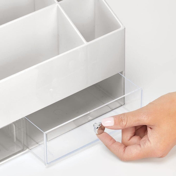 mDesign Kosmetik Organizer – Aufbewahrungsbox mit 5 Fächern und 2 Schubladen für Make-up, Nagellack