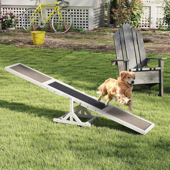 GOPLUS Hundewippe Holz, Hunde Agility Wippe mit rutschfesten Asphaltfilzplatten, Trainingsgerät zur