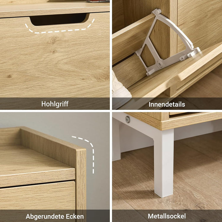 SoBuy Schuhschrank schmal mit 4 Klappen 100x91x19cm für Flur | Schuhkipper platzsparend, geschlossen