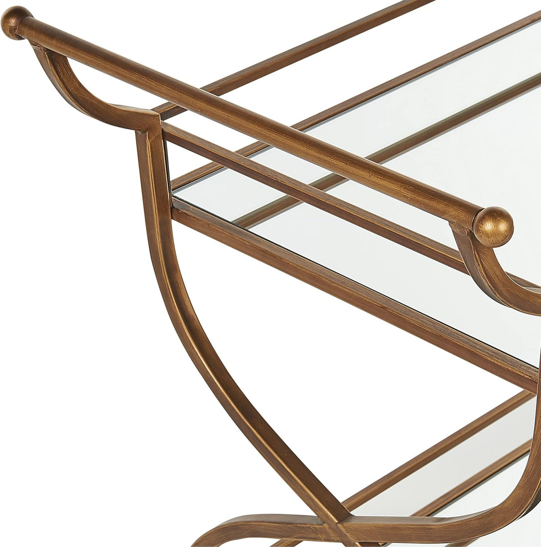 Küchenwagen Eisen gold Glasplatte Spiegeleffekt rechteckig 4 Rollen Griff Larino