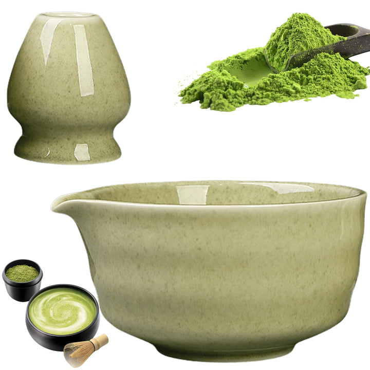 Japanische Matcha-Schale mit Ausgiesser, Chawan Matcha-Teeschale mit Schneebesenablage, Traditionell