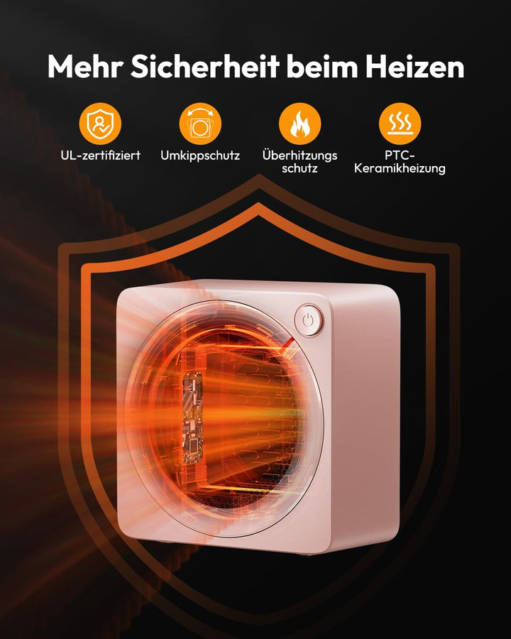 Gaiatop Mini Heizlüfter Energiesparend 500W, Heizlüfter Klein mit 2s PTC-Keramikheizung, mit Überhit