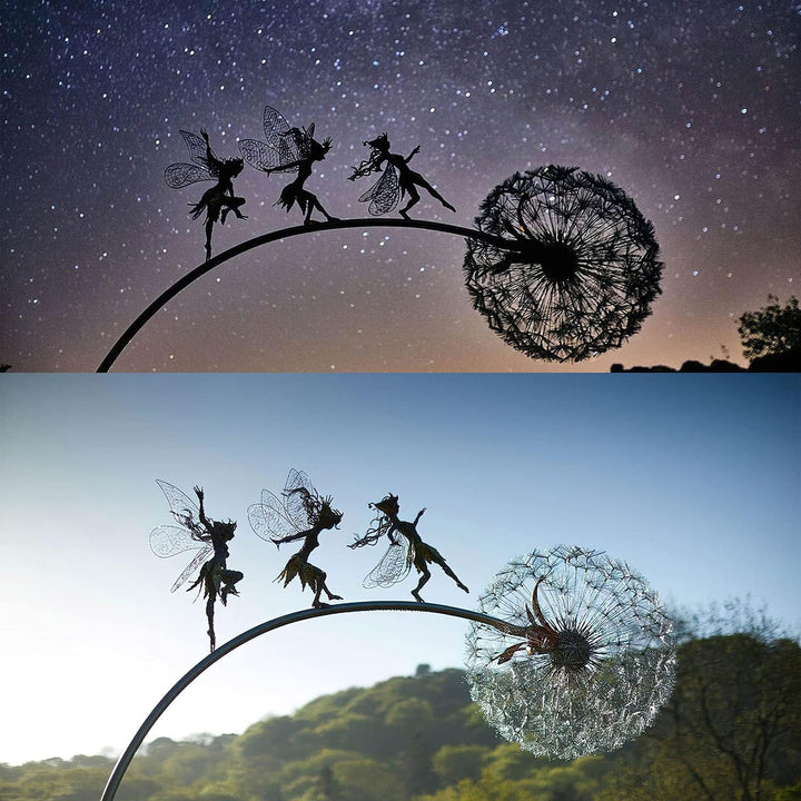 Feen Und Löwenzahn Tanzt Zusammen – Gartendeko Metall, Fairy Bloom Gartendeko, Mythische Feengarten,