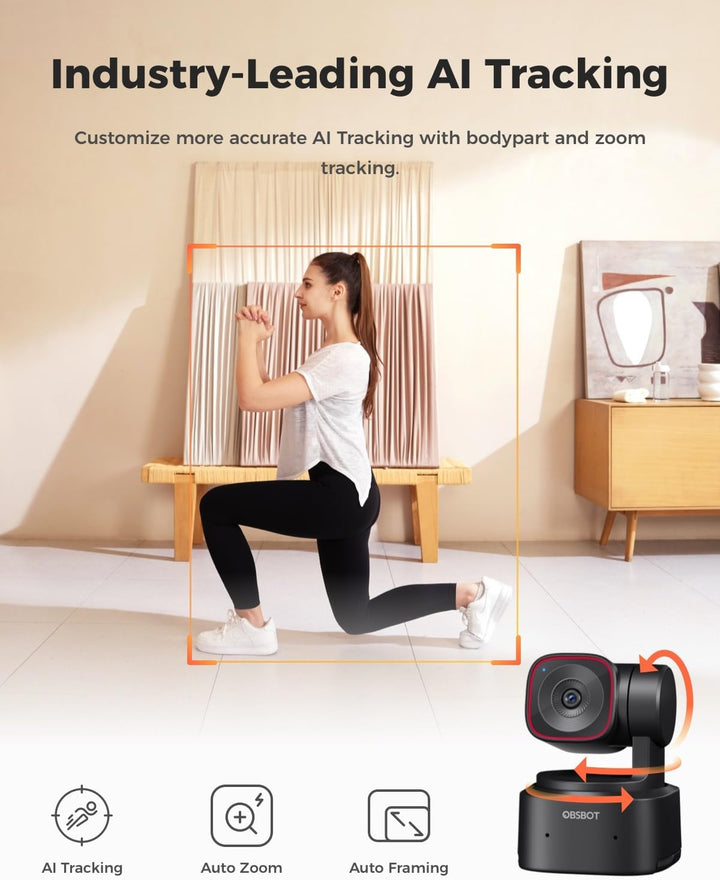 OBSBOT Tiny 2 Lite - 4K Webcam PTZ KI Tracking Streaming Kamera, Webcam mit Mikrofon, 1/2" Sensor, H
